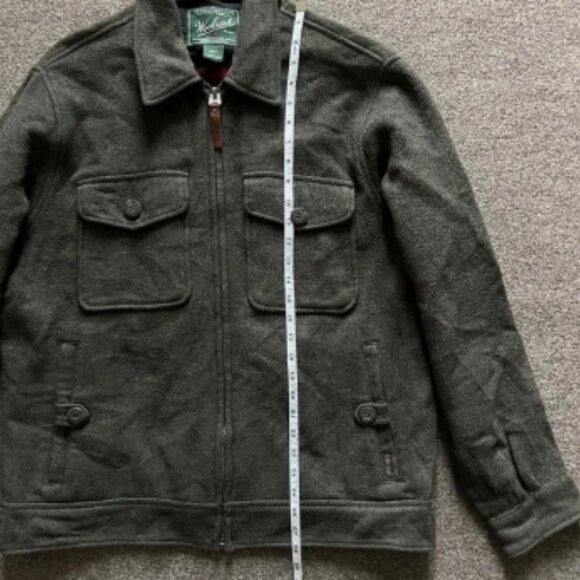 Woolrich Wool Blanket Lined Long Sleeve Full Zip Barn Over Coat Green Mens Large - Picture 14 of 16
